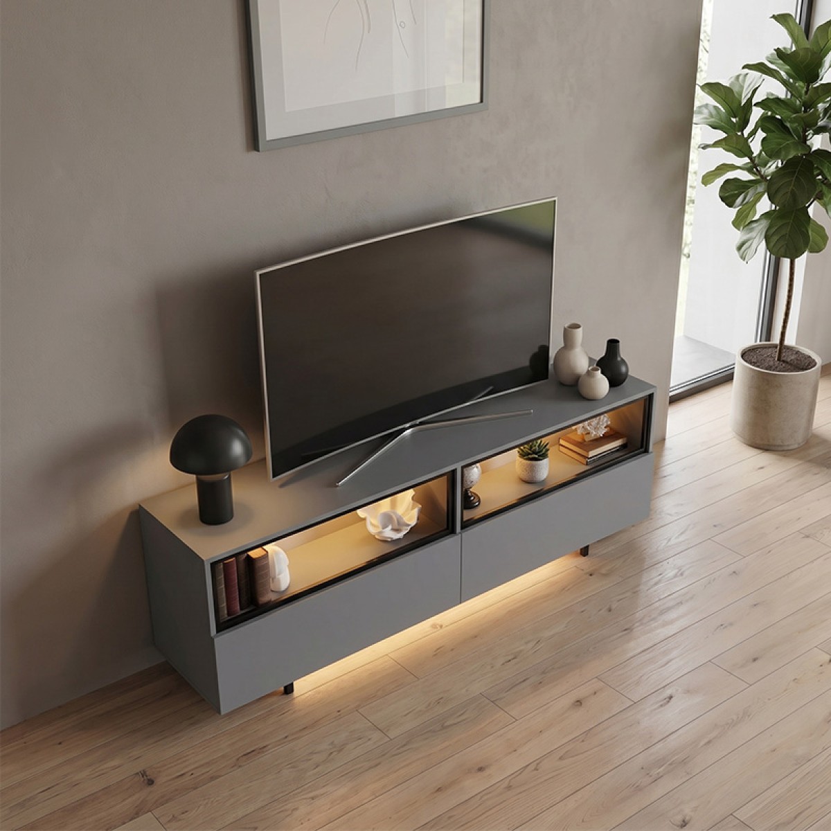 Έπιπλο τηλεόρασης Eco Megapap με Led Rgb χρώμα ανθρακί 180x32x67εκ.