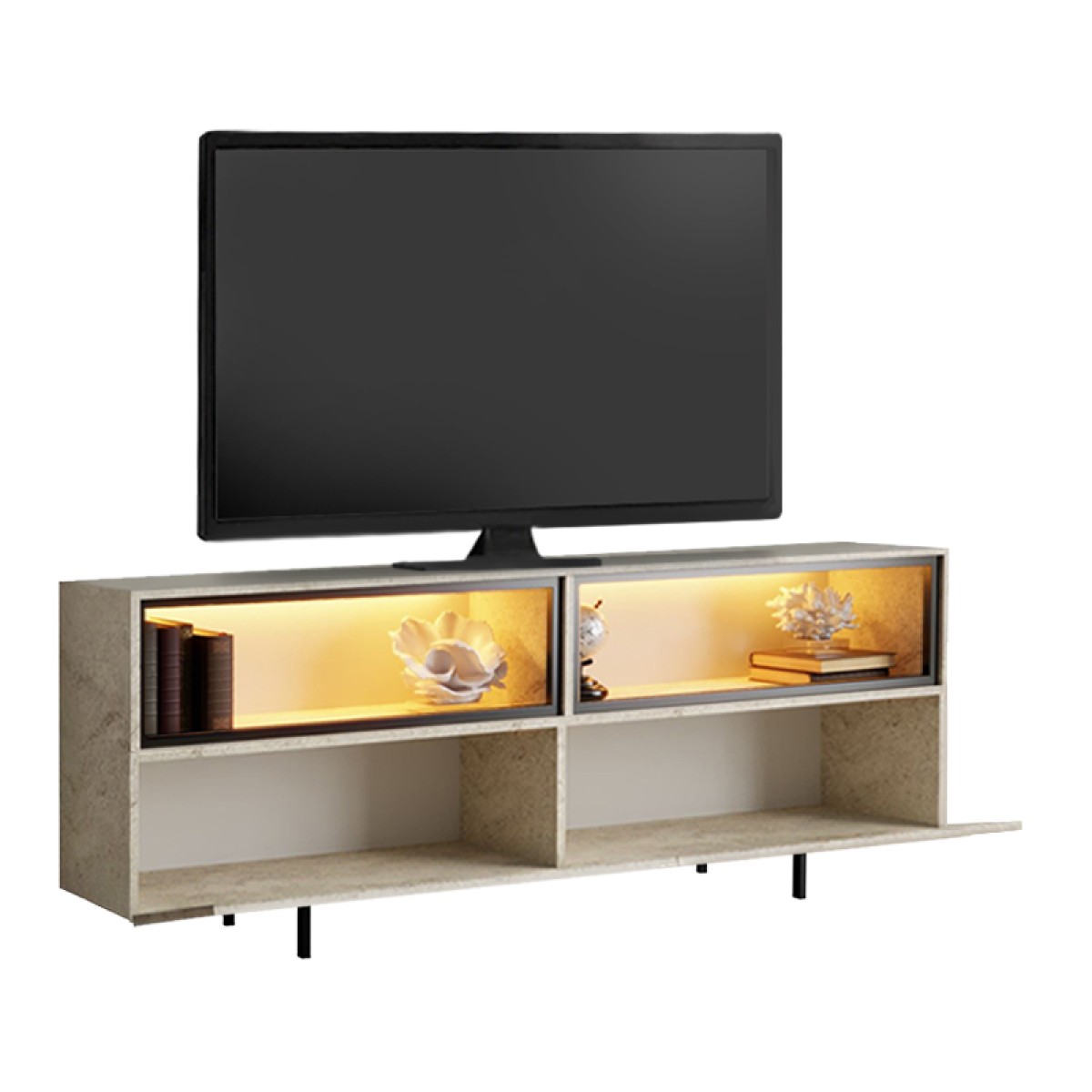 Έπιπλο τηλεόρασης Eco Megapap με Led Rgb χρώμα travertine 180x32x67εκ.