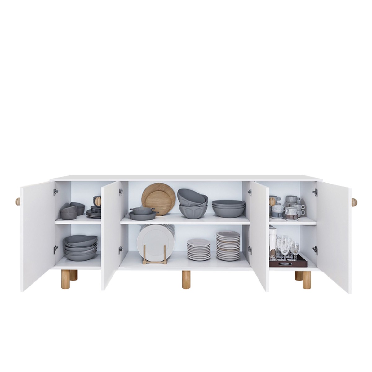 Μπουφές Bohemian Megapap χρώμα λευκό - φυσικό οξιάς 180x40x75εκ.