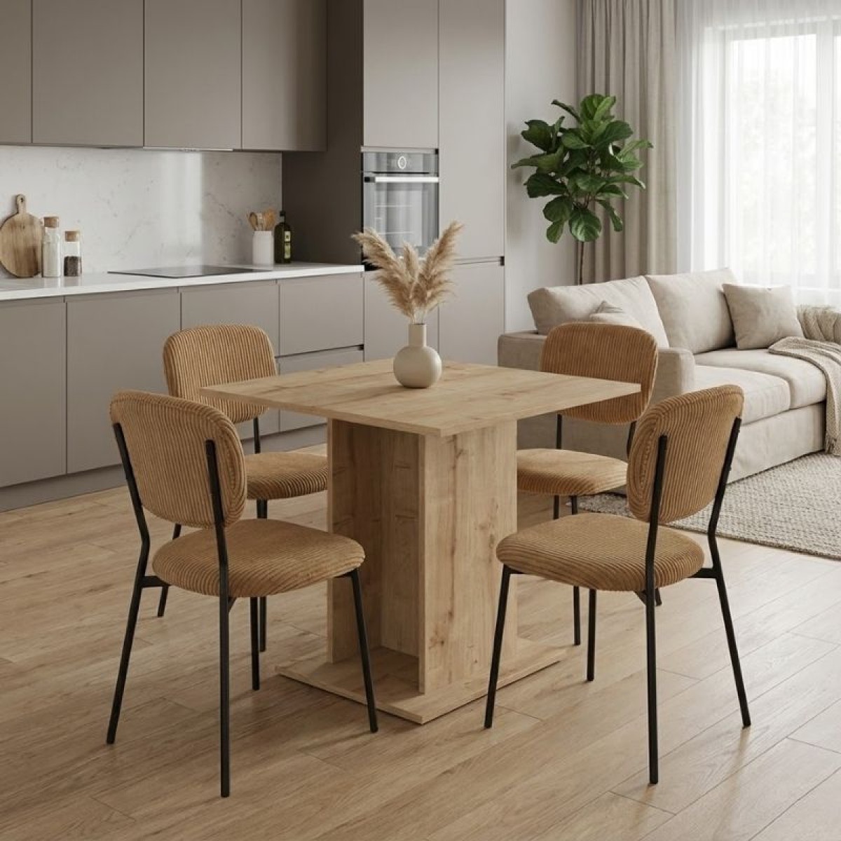 Σετ τραπεζαρία 5τμχ Allos - Kevin Megapap χρώμα sapphire oak - μουσταρδί 75x75x77εκ.