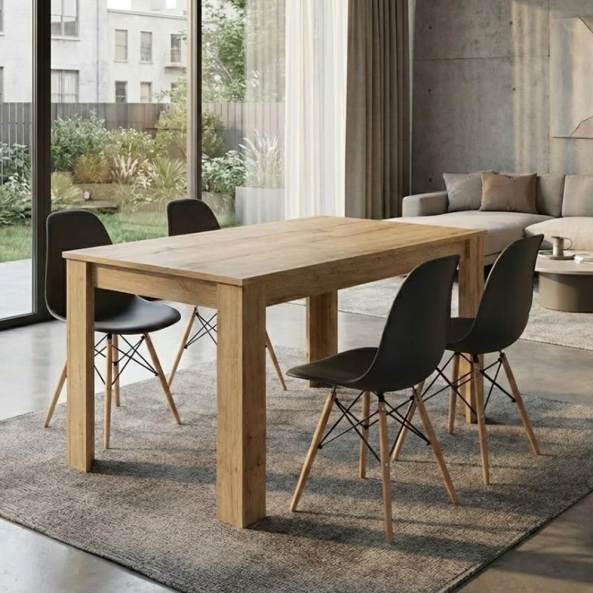 Σετ τραπεζαρία 5τμχ Darlen - Nova Megapap χρώμα sapphire oak - μαύρο 125x72x74εκ.