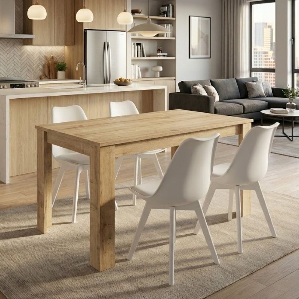 Σετ τραπεζαρία 5τμχ Darlen - Viva Megapap χρώμα sapphire oak - λευκό 125x72x74εκ.