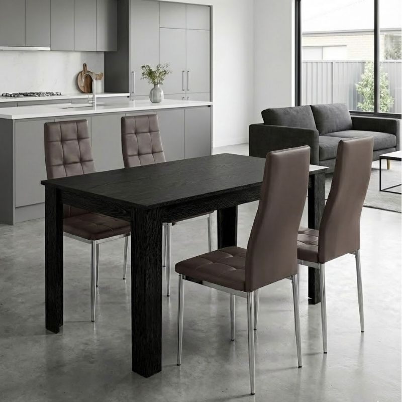 Σετ τραπεζαρία 5τμχ Darlen - Rosa Megapap χρώμα sencron black - καφέ/χρωμίου πόδι 125x72x74εκ.