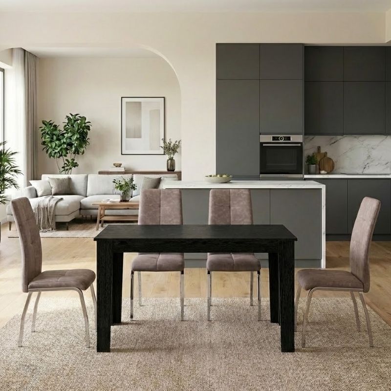Σετ τραπεζαρία 5τμχ Darlen - Alma Megapap χρώμα sencron black - μπεζ 125x72x74εκ.