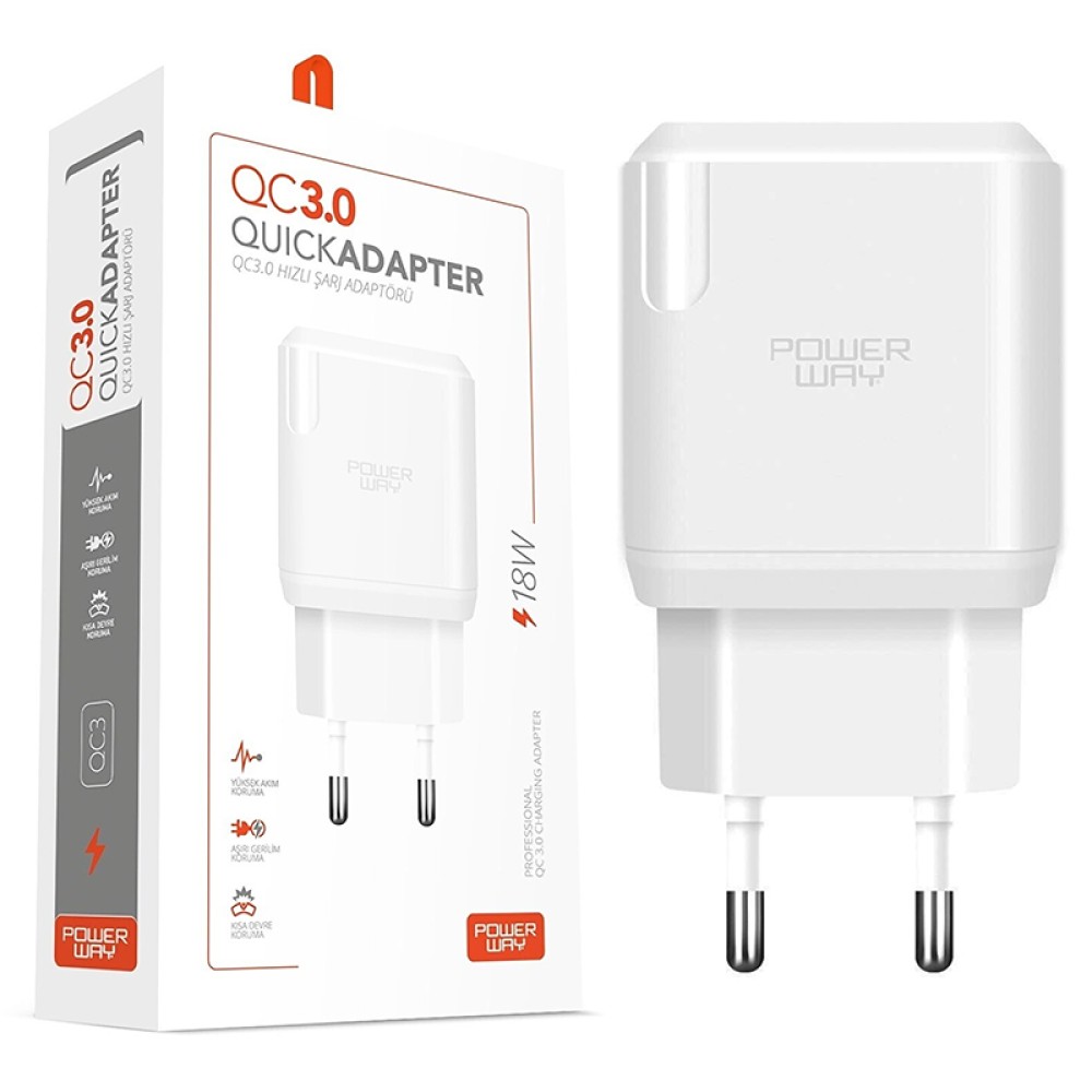 POWERWAY QC3 3A 18W USB Universal Charger Adapter QC3.0