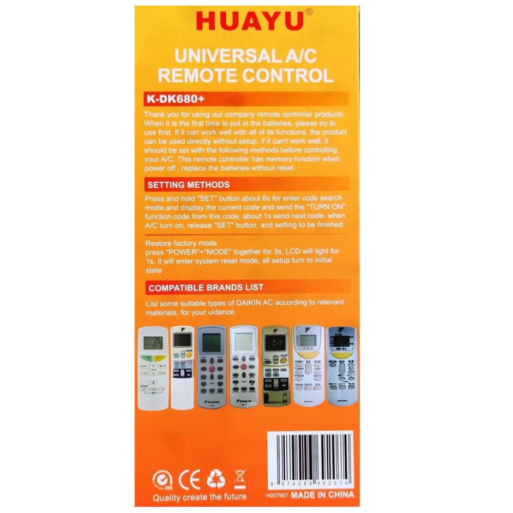 DAIKIN AIR CONDITION UNIVERSAL REMOTE CONTROL