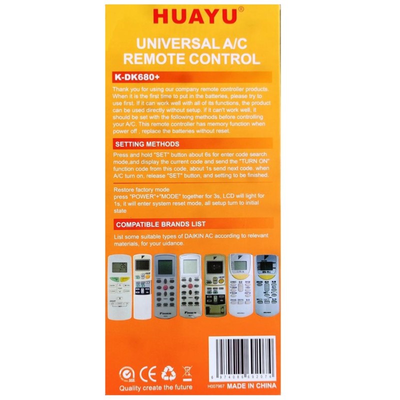 DAIKIN AIR CONDITION UNIVERSAL REMOTE CONTROL
