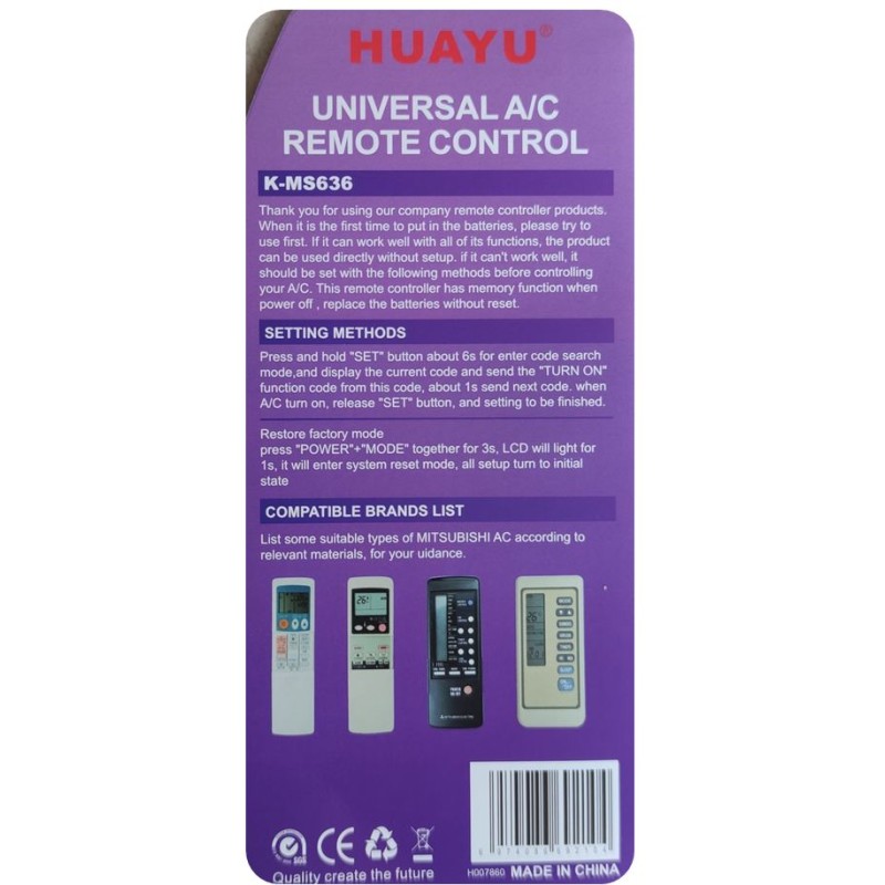 MITSUBISHI AIR CONDITION UNIVERSAL REMOTE CONTROL
