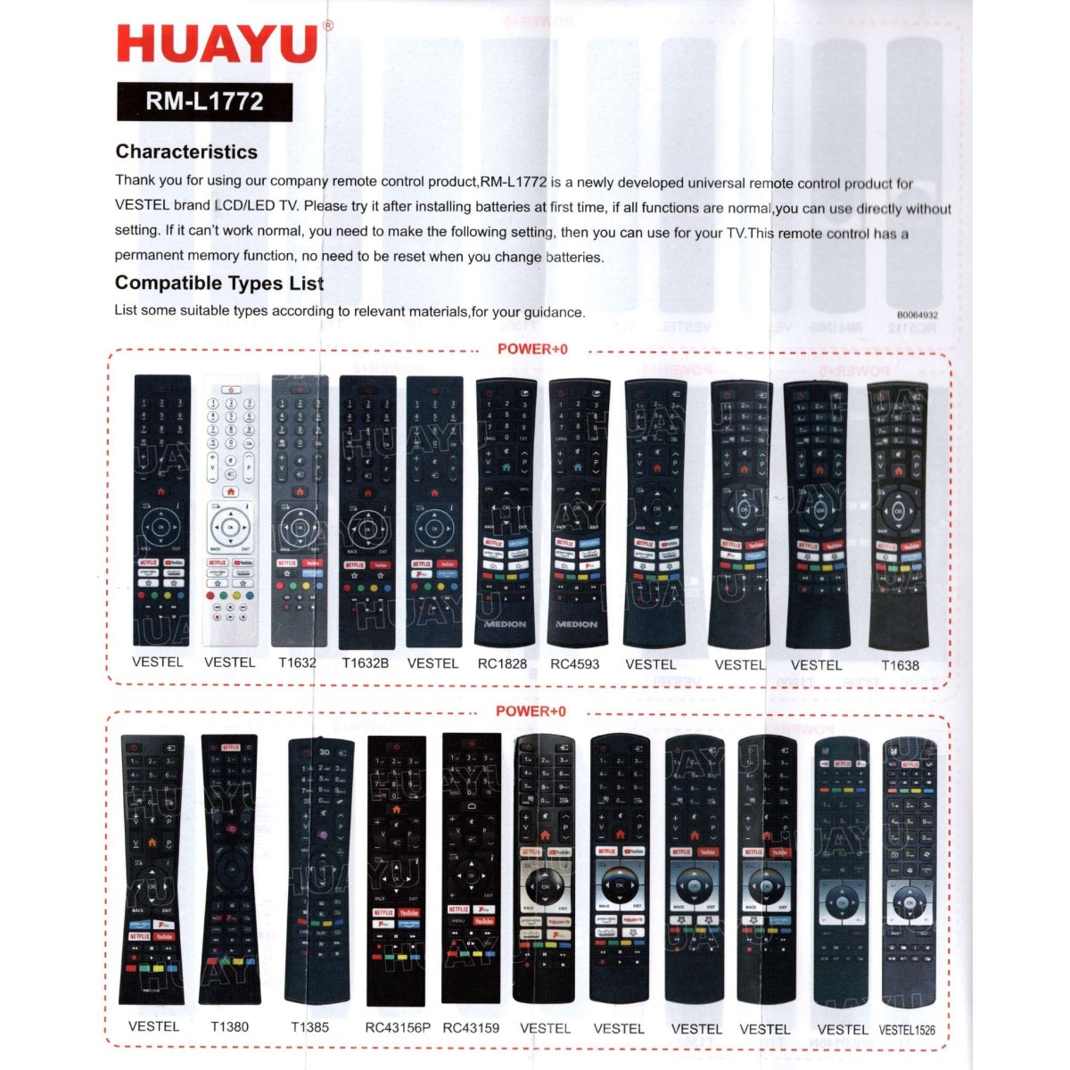 JVC, HITACHI, F&U, VESTEL RM-L1772 Universal Remote Control