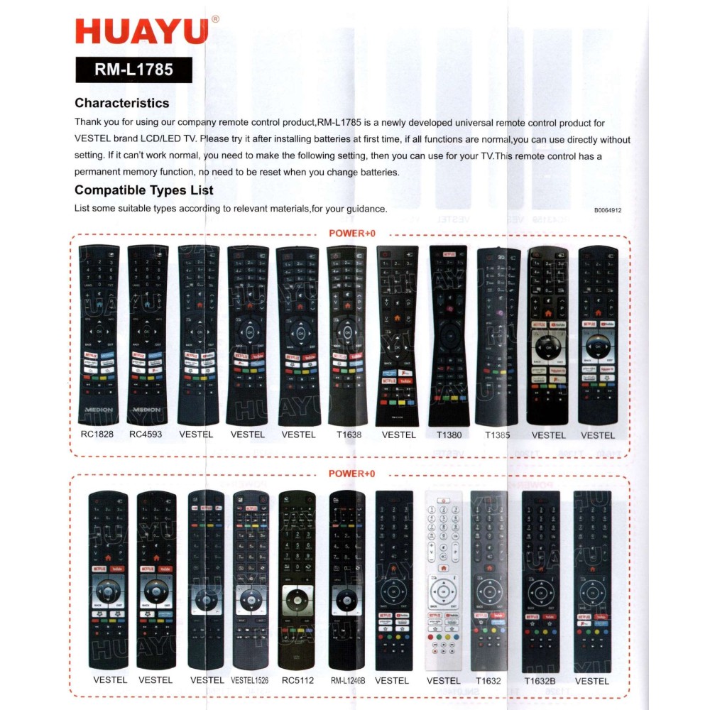 JVC, HITACHI, F&U, VESTEL RM-L1785 Universal Remote Control