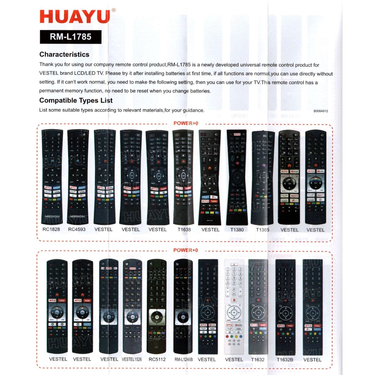 JVC, HITACHI, F&U, VESTEL RM-L1785 Universal Remote Control