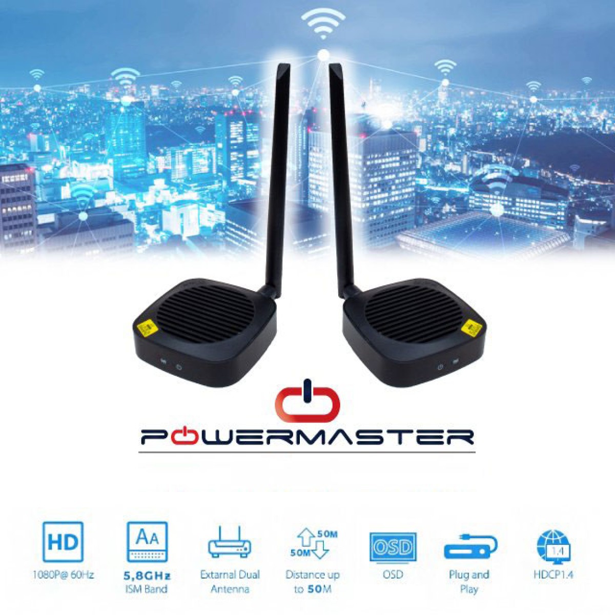POWERMASTER PM-19864 Wireless HDMI Extender With Antenna Up To 50M