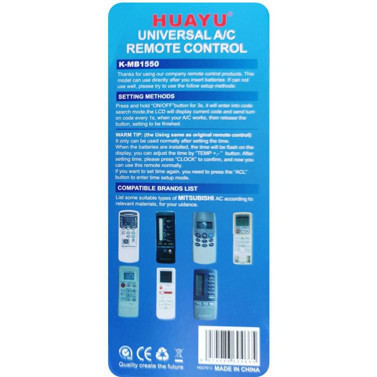 MITSUBISHI AIR CONDITION UNIVERSAL REMOTE CONTROL