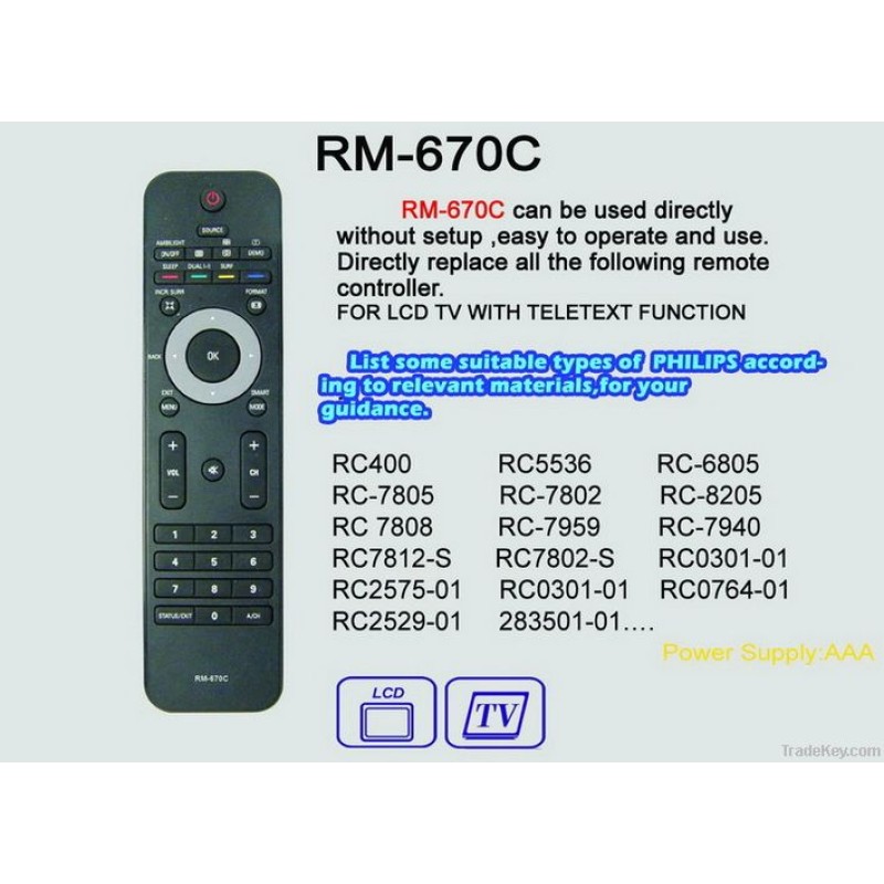 PHILIPS RM-670C LCD / LED / PLASMA R/C