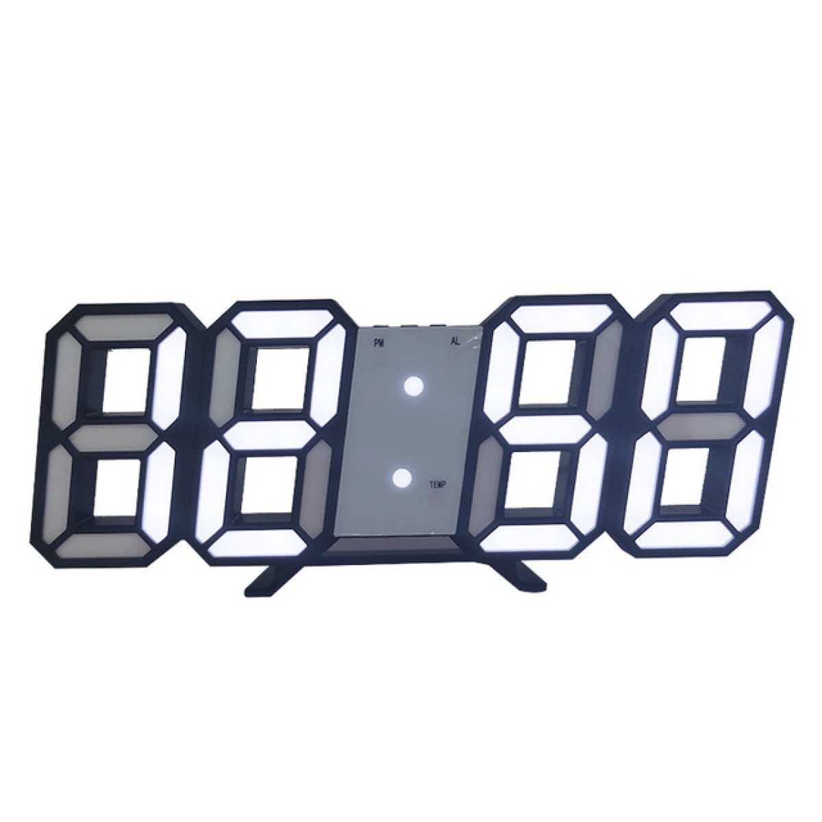 3D LED Διακοσμητικό Ρολόι Τοίχου / Επιτραπέζιο Ρολόι Μαύρη Βάση Λευκό Φως