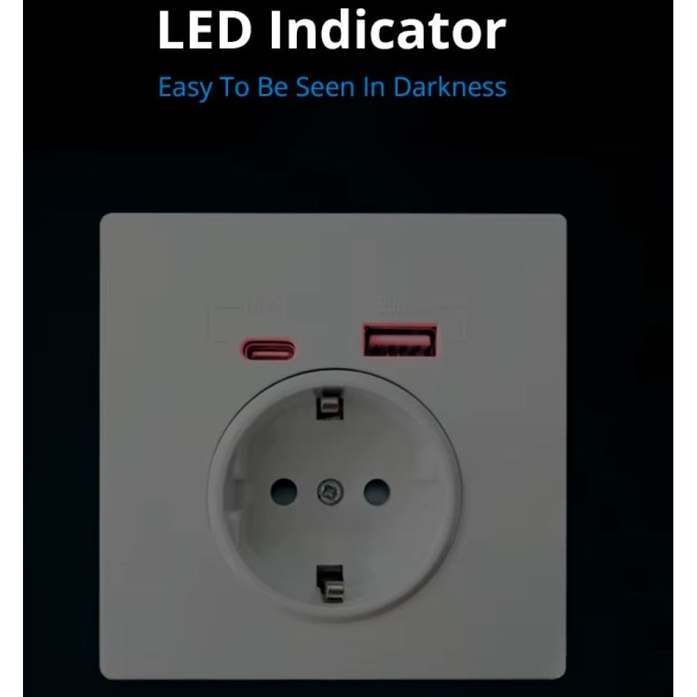WALLPAD Μονή Χωνευτή Πρίζα Ρεύματος με 2 Θύρες USB
