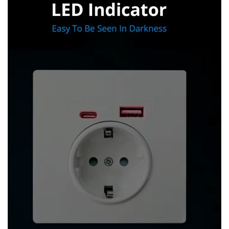 WALLPAD Μονή Χωνευτή Πρίζα Ρεύματος με 2 Θύρες USB
