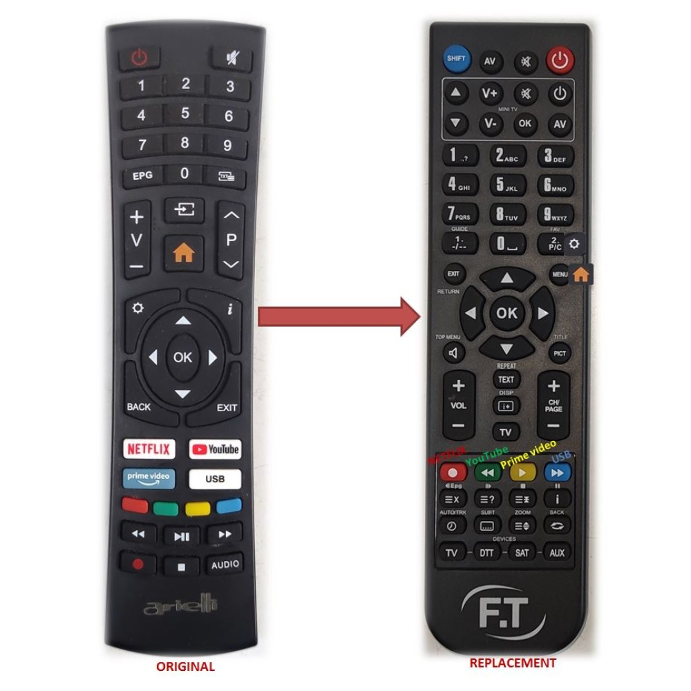 ARIELLI 40" SMART TV REPLACEMENT REMOTE CONTROL