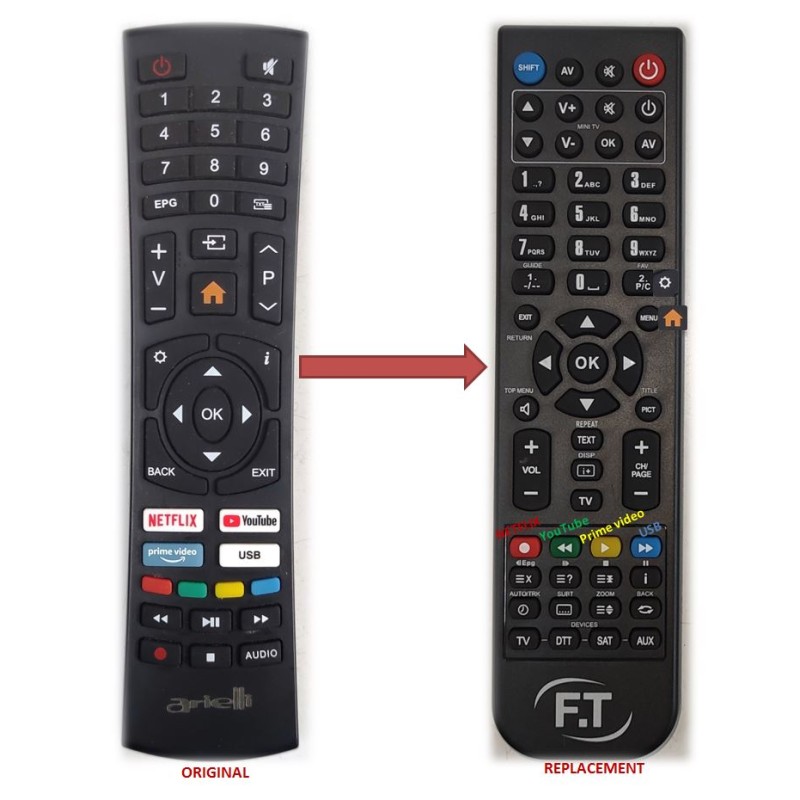 ARIELLI 40" SMART TV REPLACEMENT REMOTE CONTROL