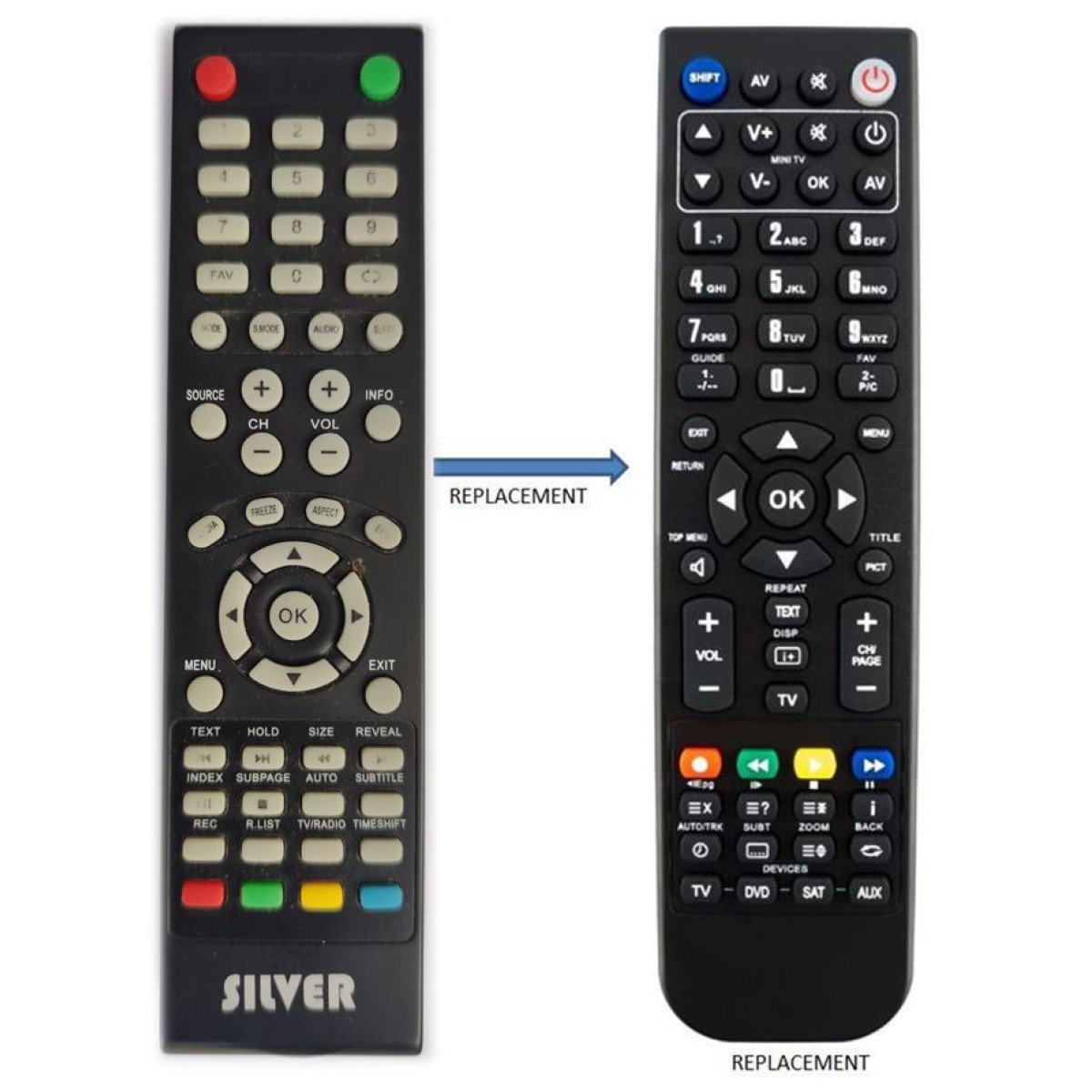SILVER LED TV REPLACEMENT REMOTE CONTROL