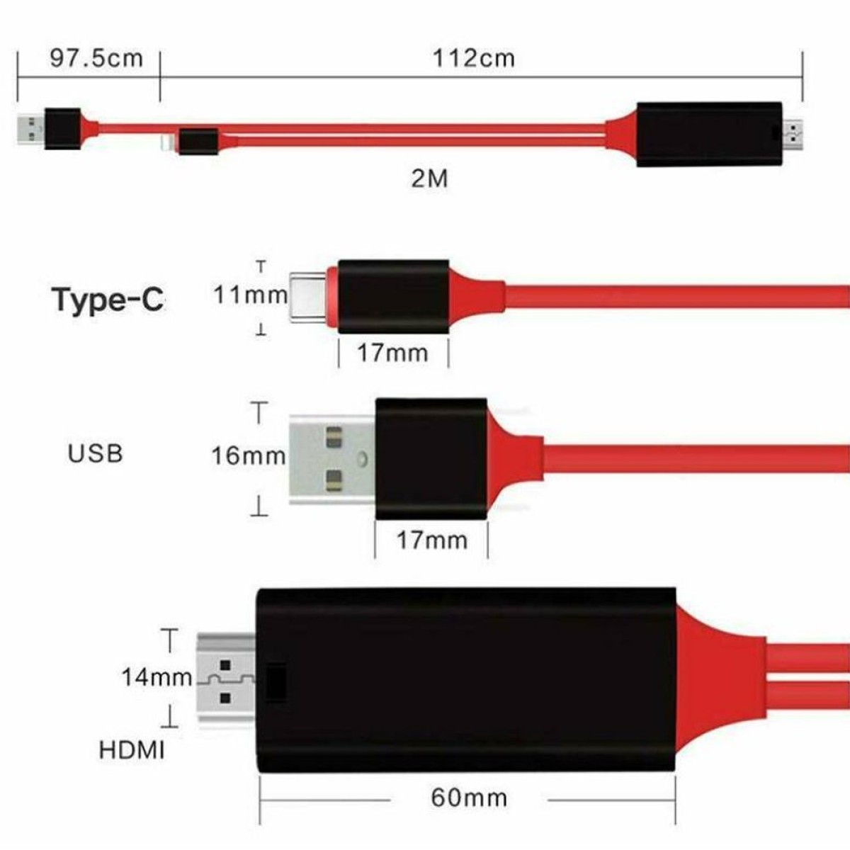 POWERMASTER PM-6019 USB Type-C To HDMI + USB Converter Cable 2m
