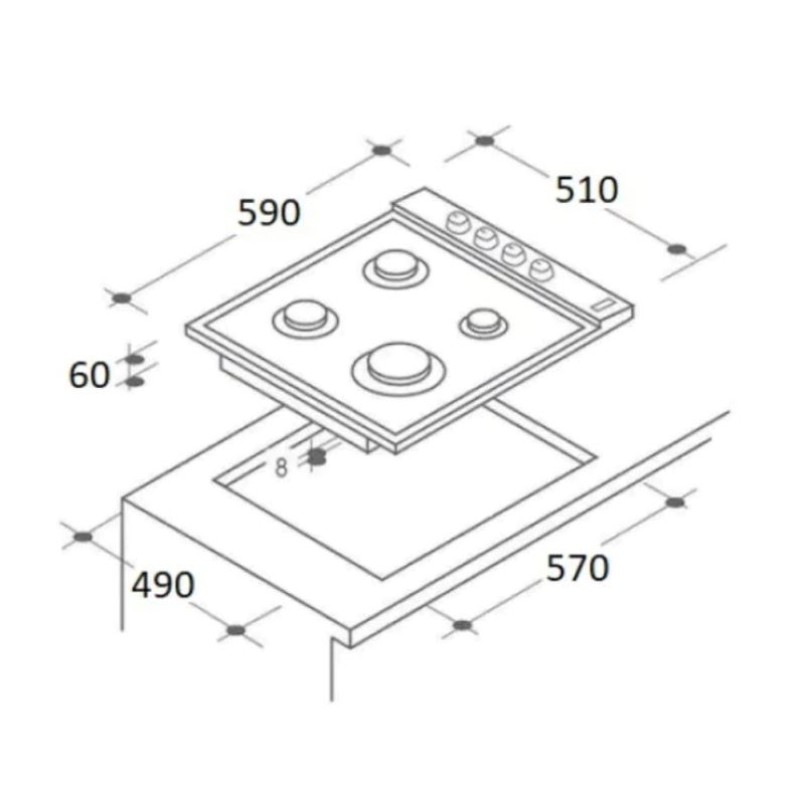 HAUSBERG HB-563NG Μάυρη Γυάλινη Εντοιχιζόμενη Εστία
