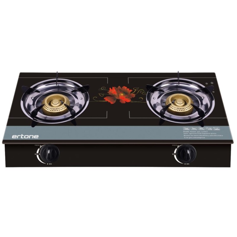 ERTONE ERT-MN-1102 Γυάλινη Εστία Υγραερίου με 2 καυστήρες