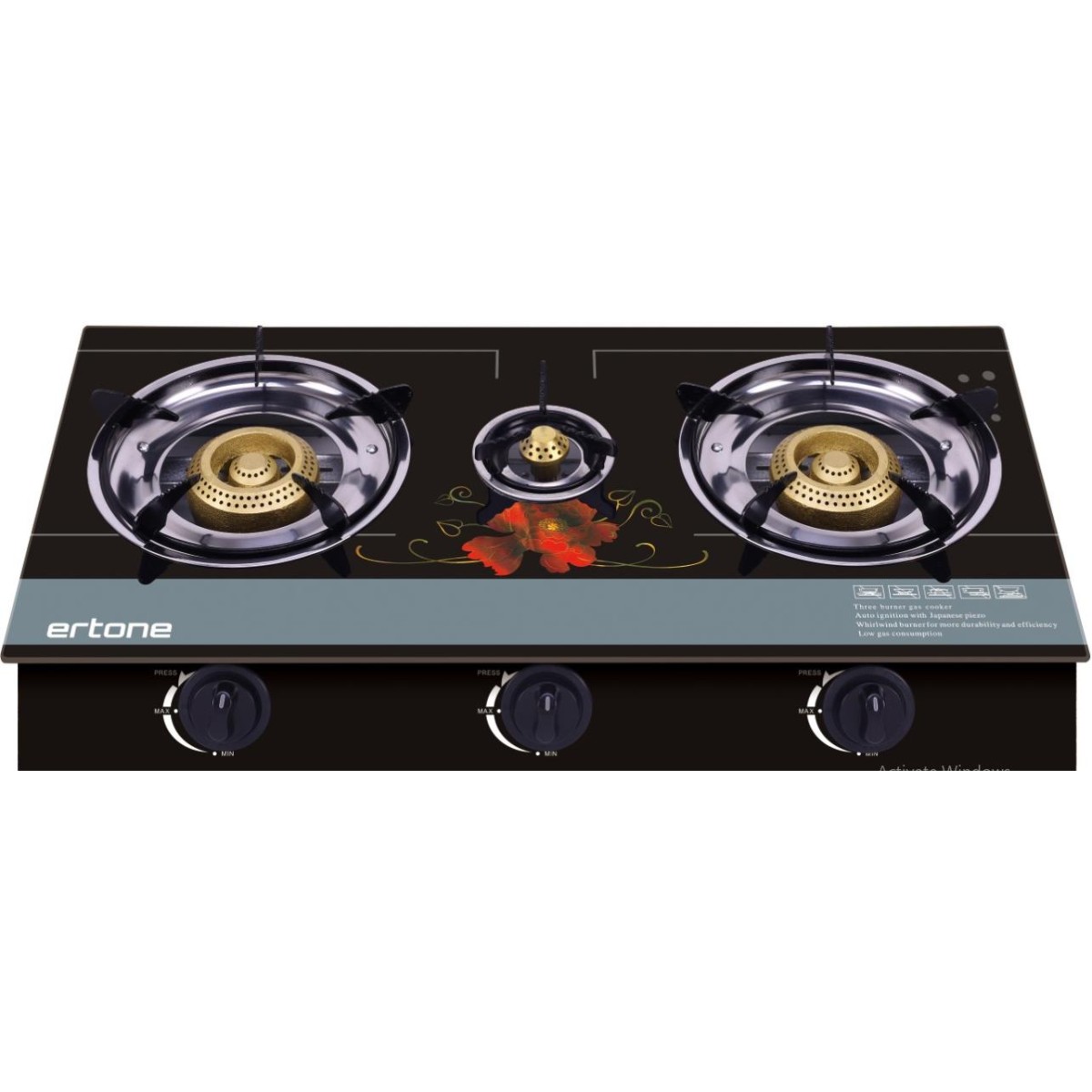 ERTONE ERT-MN-1103 Γυάλινη Εστία Υγραερίου με 3 καυστήρες