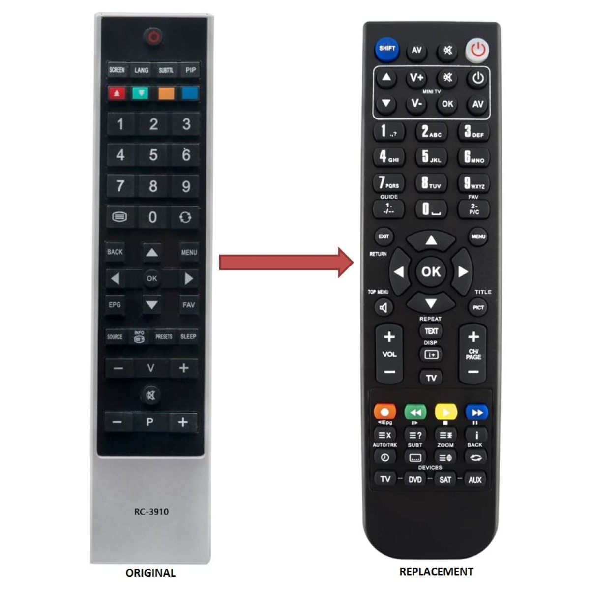 TOSHIBA RC-3910 Replacement Remote Control