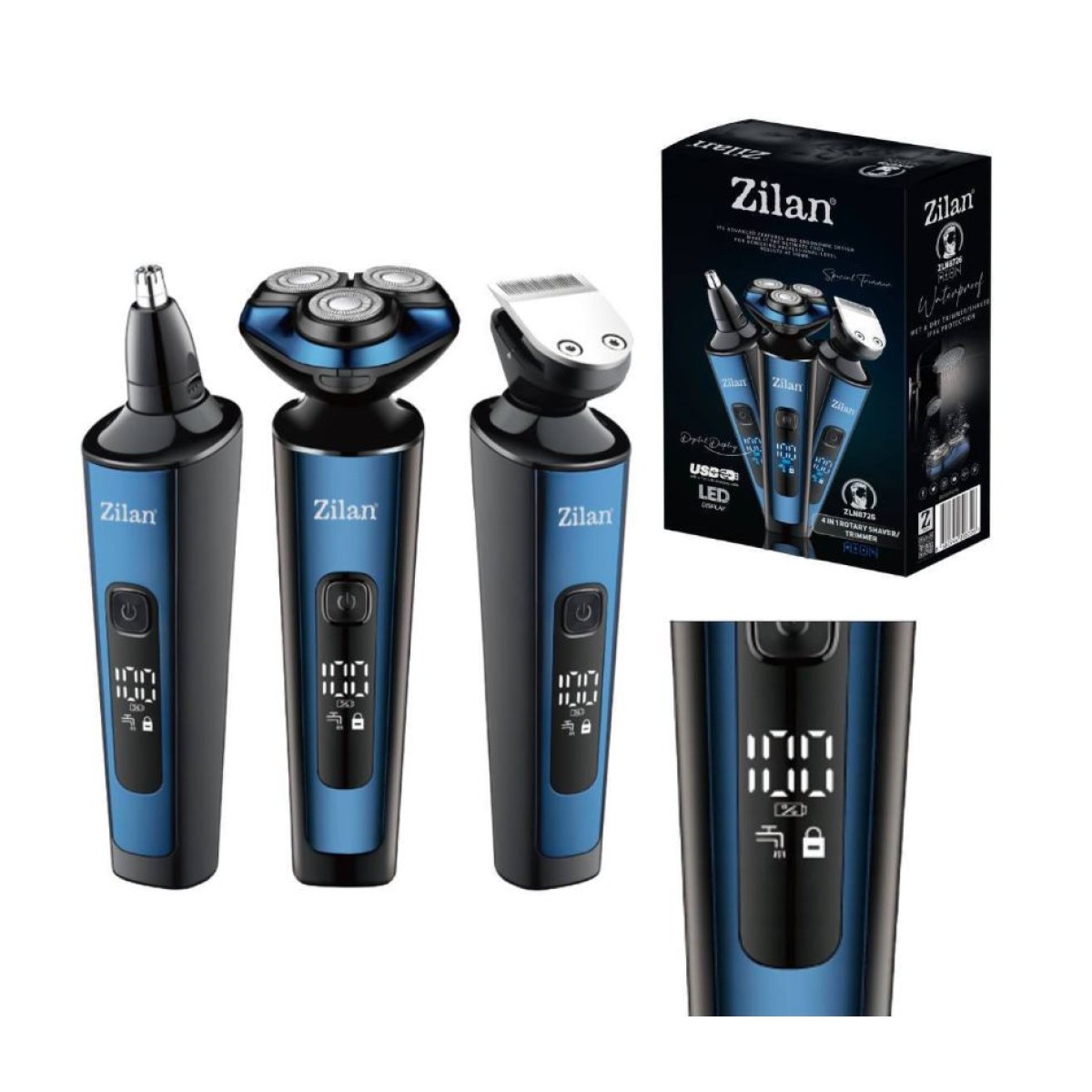 ZILAN ZLN8726 Επαναφορτιζόμενη Ξυριστική Μηχανή 3 IN 1