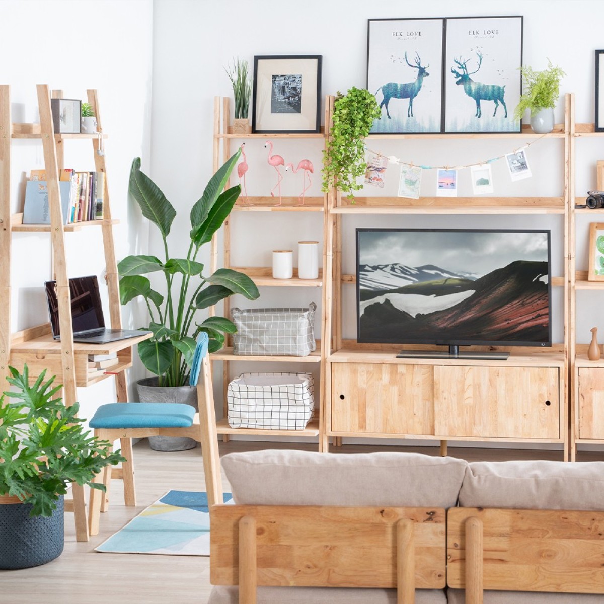 Ραφιέρα επιπλο TV Nextdeco Natural μασίφ ξύλο Υ180x120x37,5εκ.