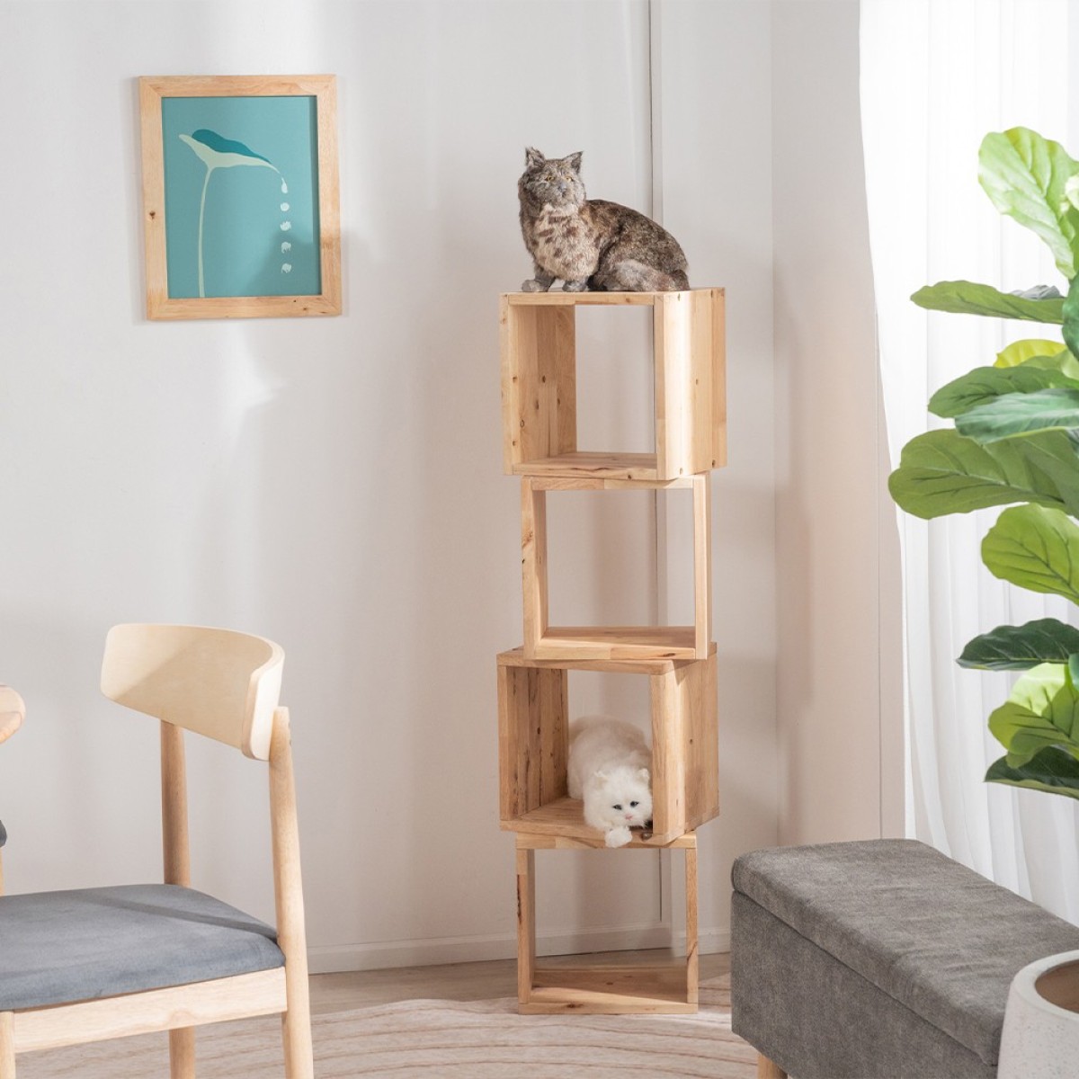 Τετράγωνα ράφια Nextdeco Natural μασίφ ξύλο σετ 3 τεμαχίων 30x30xΒ24εκ.