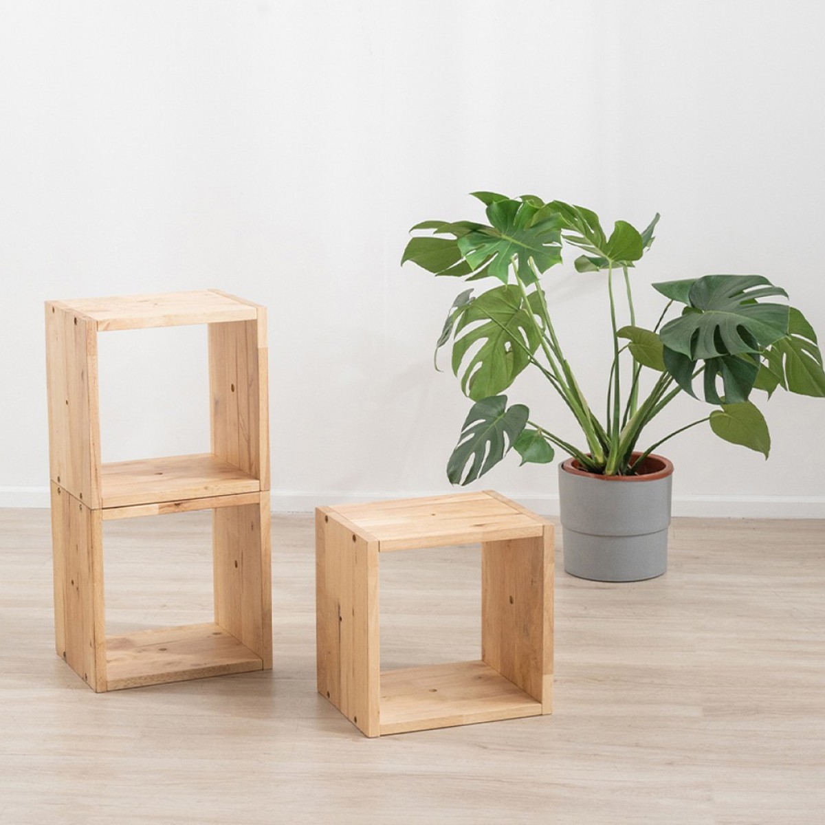Τετράγωνα ράφια Nextdeco Natural μασίφ ξύλο σετ 3 τεμαχίων 30x30xΒ24εκ.