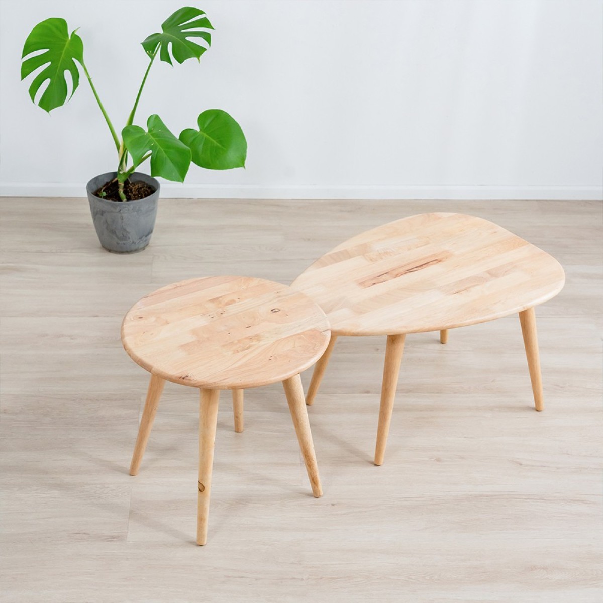Τραπεζάκια σαλονιού σετ 2 Nextdeco Natural μασίφ ξύλο Υ38,5x70x49,5εκ - Y43xØ45εκ.