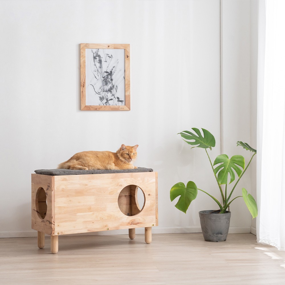 Σπιτάκι γάτας- τραπέζι βοηθητικό Nextdeco Natural μασίφ ξύλο Υ47x73x35εκ.