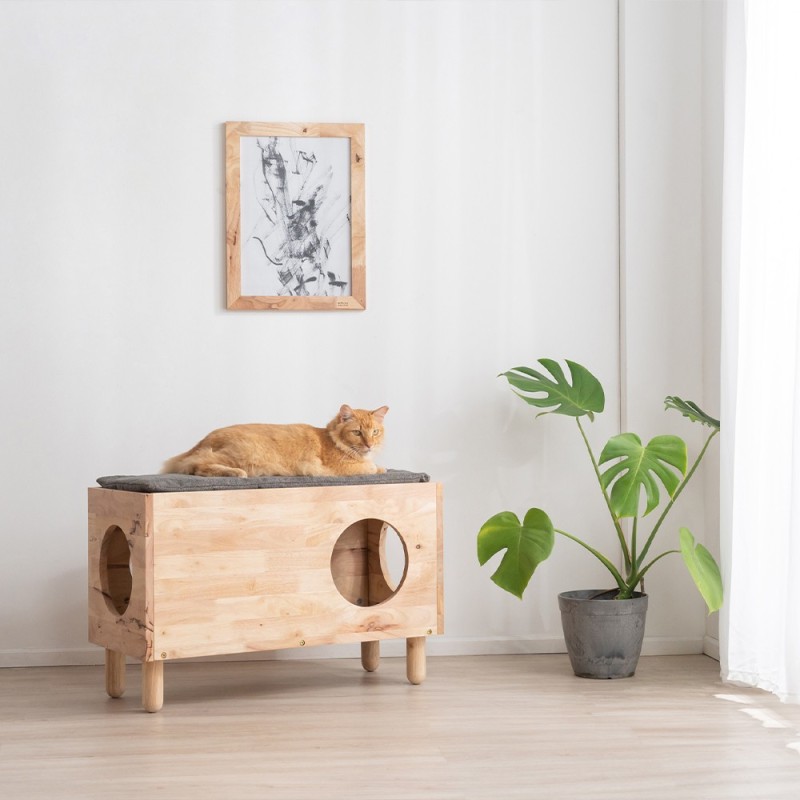 Σπιτάκι γάτας- τραπέζι βοηθητικό Nextdeco Natural μασίφ ξύλο Υ47x73x35εκ.
