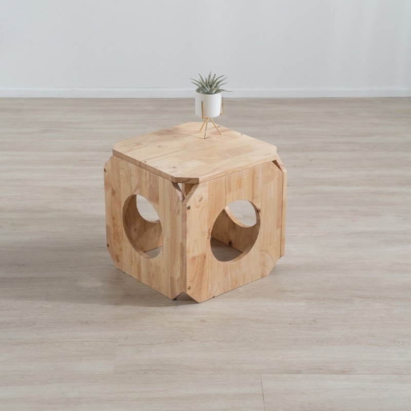 Σπιτάκι γάτας- σκαμπό Nextdeco Natural μασίφ ξύλο 40x40x40εκ.