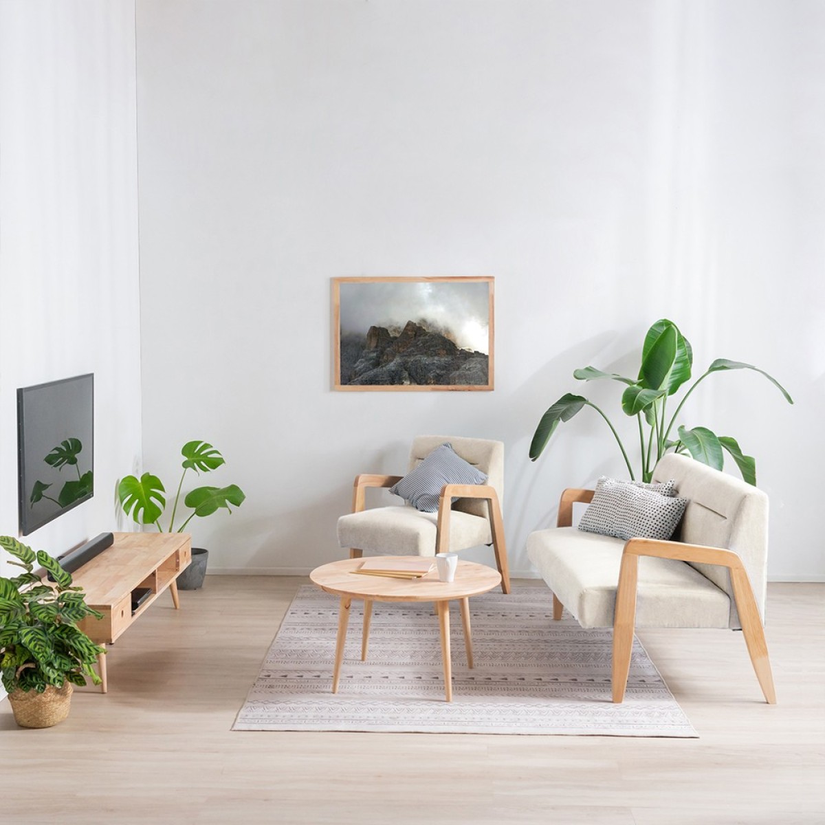 Πολυθρόνα Nextdeco Natural μασίφ ξύλο λευκή Υ78,5x58x72,5εκ.