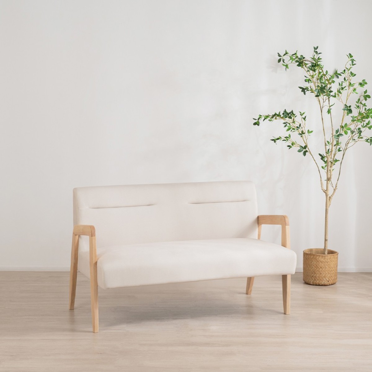 Καναπές διθέσιος Nextdeco Natural μασίφ ξύλο λευκός Υ78,5x127,6x72,5εκ.