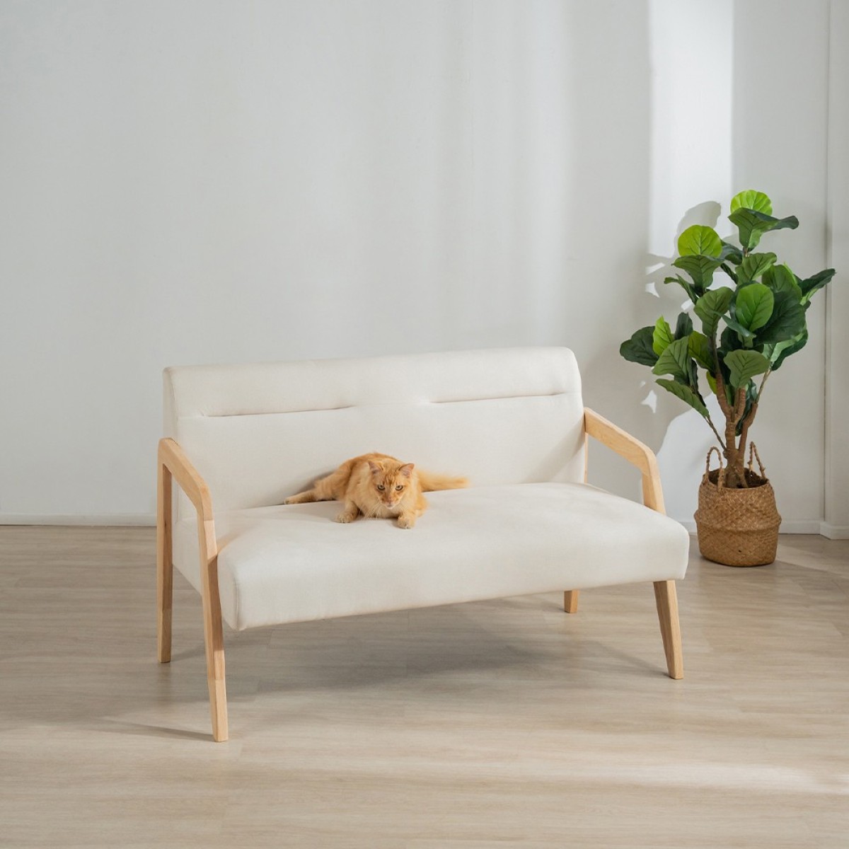 Καναπές διθέσιος Nextdeco Natural μασίφ ξύλο λευκός Υ78,5x127,6x72,5εκ.