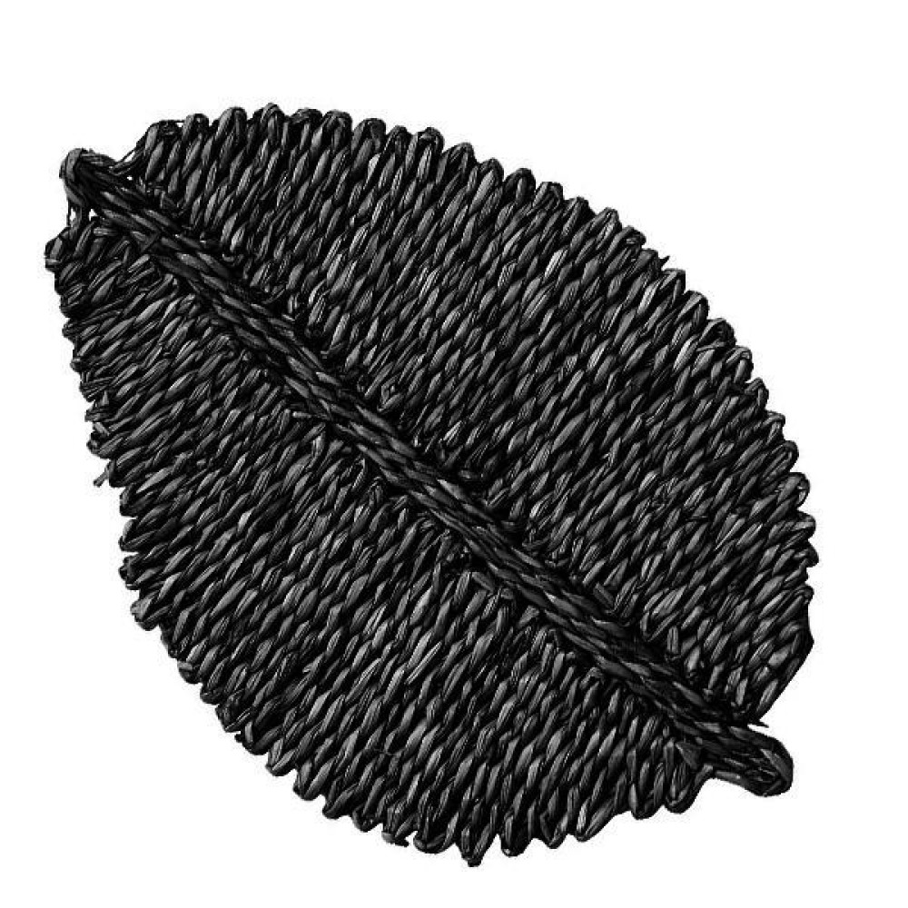 Σουπλά ψάθινo boho μαύρο rattan σε σχήμα φύλλου 55x35xΥ2εκ.