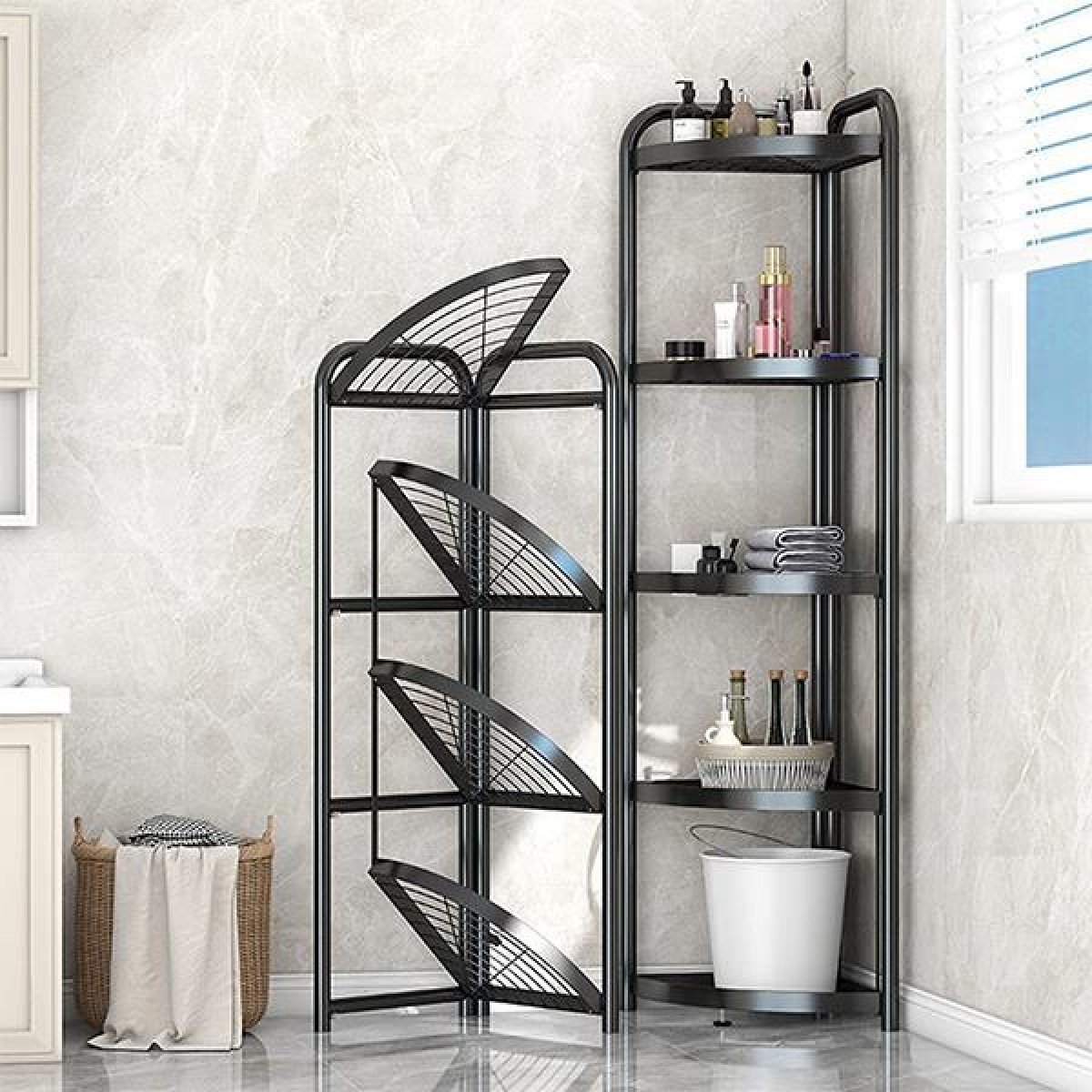 Ραφιέρα γωνιακή πτυσσόμενη Nextdeco με 5 ράφια μαύρη Υ156x35x38εκ.