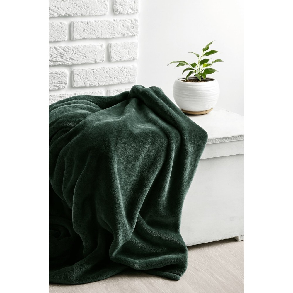 Κουβέρτα μονή πράσινη βελουτέ από 100% polyester 150x220εκ.