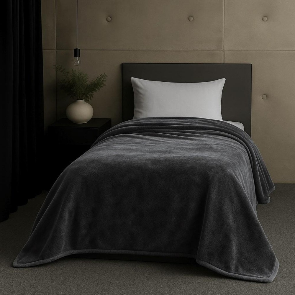 Κουβέρτα μονή γκρι βελουτέ από 100% polyester 150x220εκ.