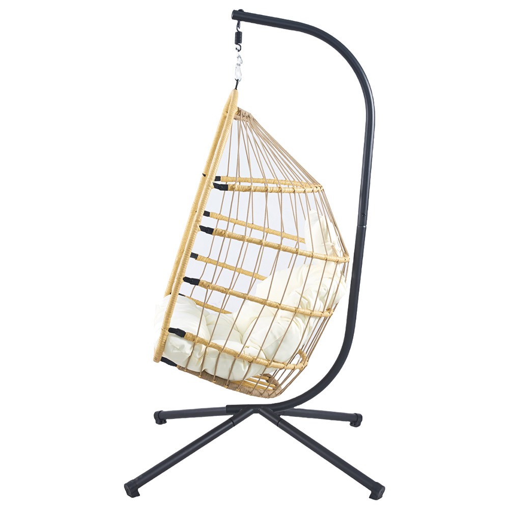 Κρεμαστή κούνια Nextdeco Wanda rattan με λευκά μαξιλάρια Υ110x85x62εκ.