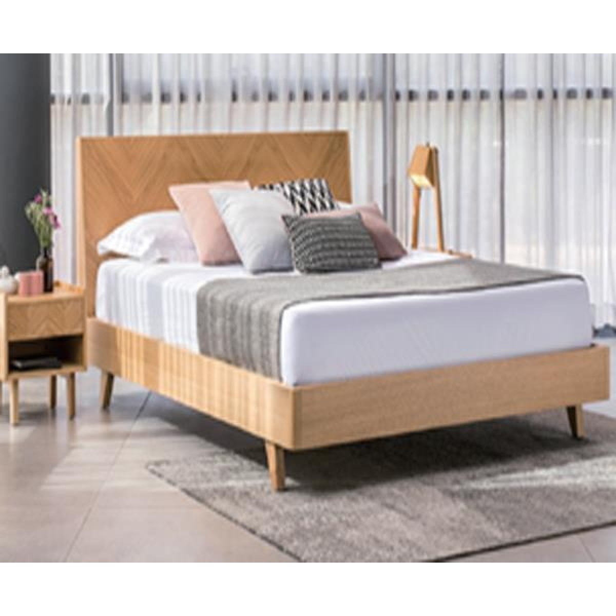Κρεβάτι διπλό Nextdeco Stanley για στρώμα 160x200εκ. σε φυσικό χρώμα Υ90x168x210εκ.