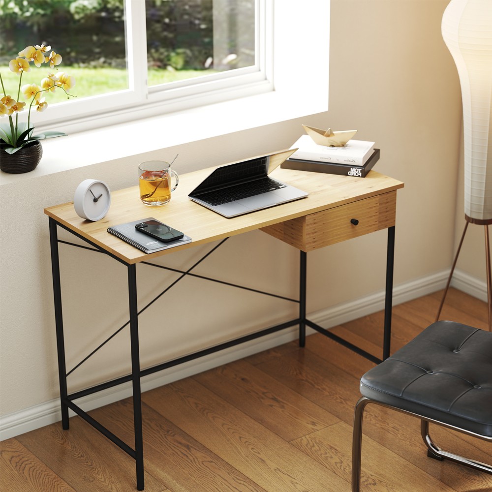 Γραφείο ξύλινο μεταλλικό Nextdeco με συρτάρι Υ76x100x48εκ.