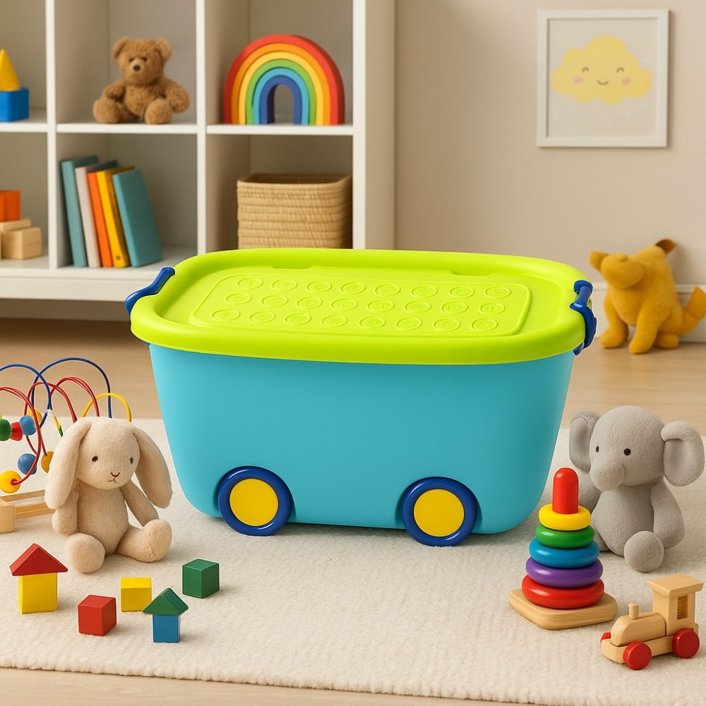 Κουτί αποθήκευσης με 4 ρόδες γαλάζιο Υ24x47x30εκ.