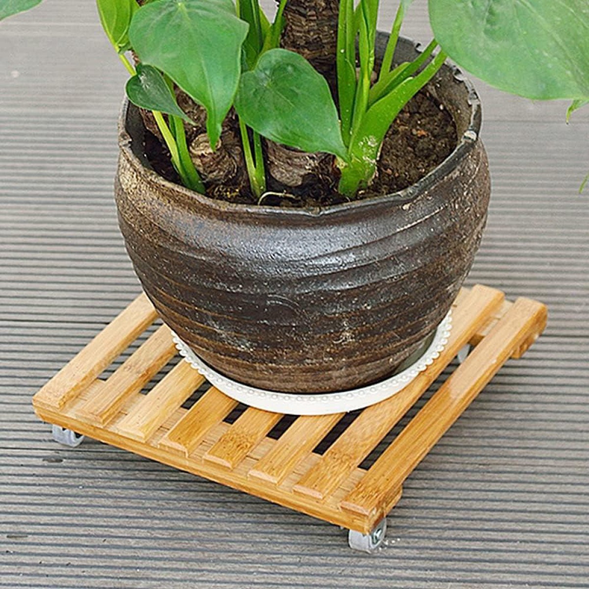 Βάση λουλουδιών τροχήλατη Nextdeco από bamboo 30x30εκ.