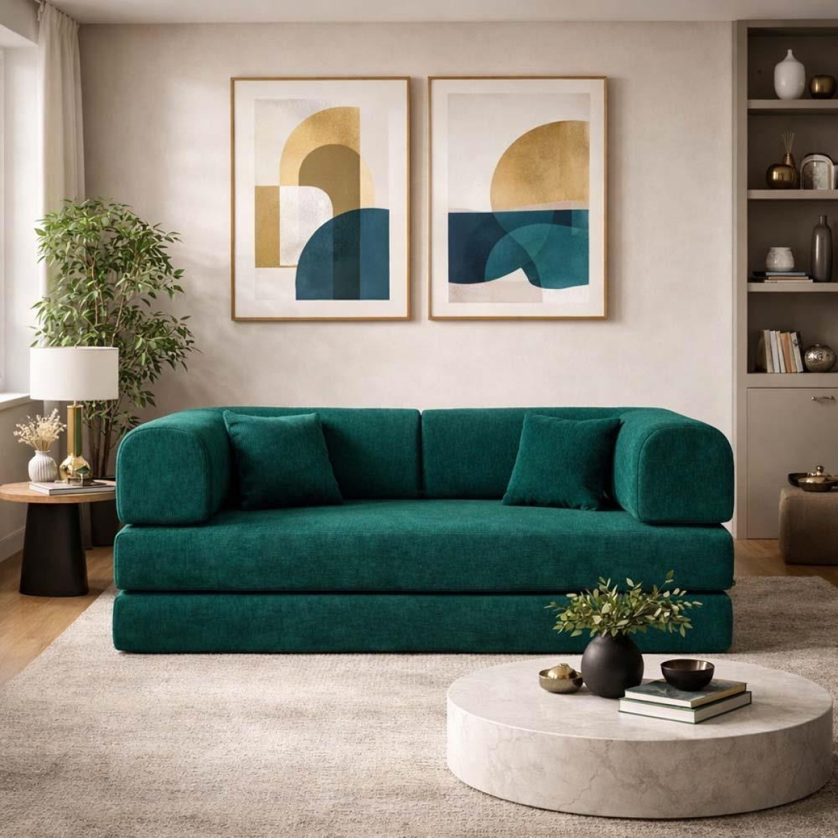 Compressed Nextdeco τριθέσιος καναπές-κρεβάτι πράσινος 200x100x75εκ.